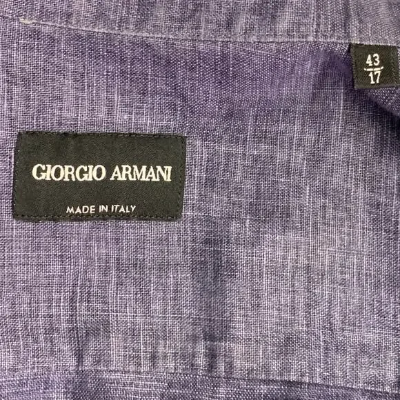GIORGIO ARMANI L Blue Woven Linen Collarless Double Zipper Long Sleeve Shirt